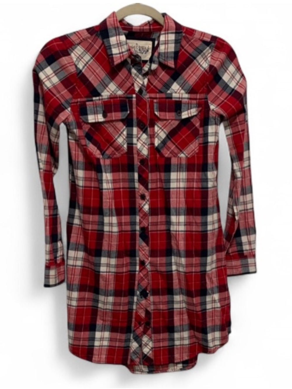 NWT Girl Krazy Red Plaid Button-Front Mini Shirt Dress - Classic Flannel Style